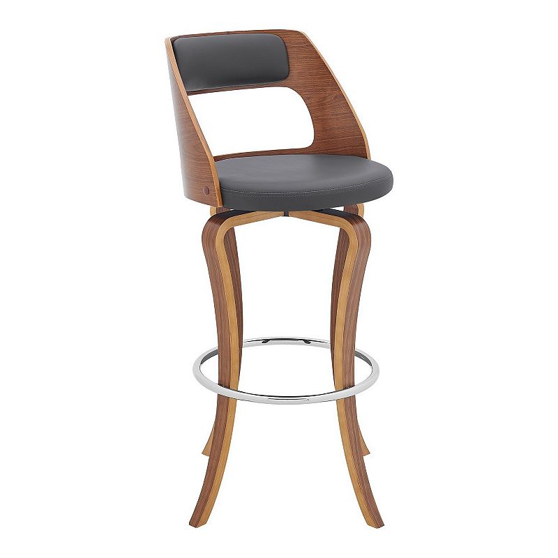 Grady 30 Swivel Gray Faux Leather and Walnut Wood Bar Stool