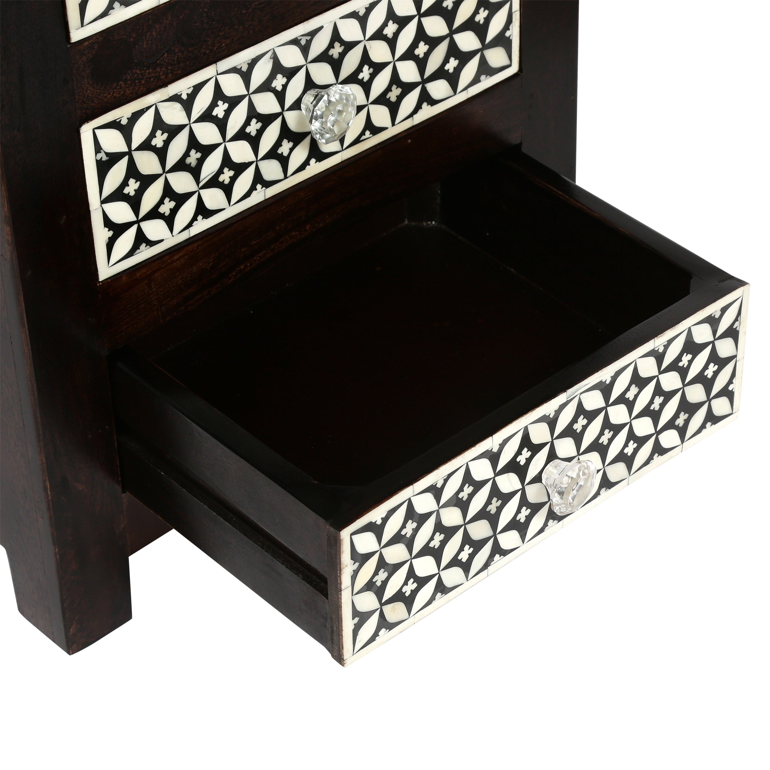 Kuna Handcrafted Boho 3 Drawer Mango Wood Nightstand