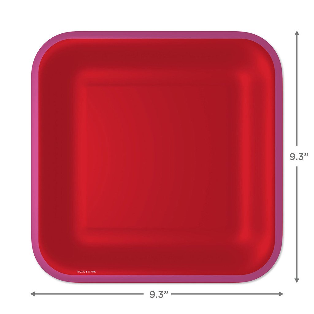 Hallmark  Red With Pink Edge Square Dinner Plates, Set of 8