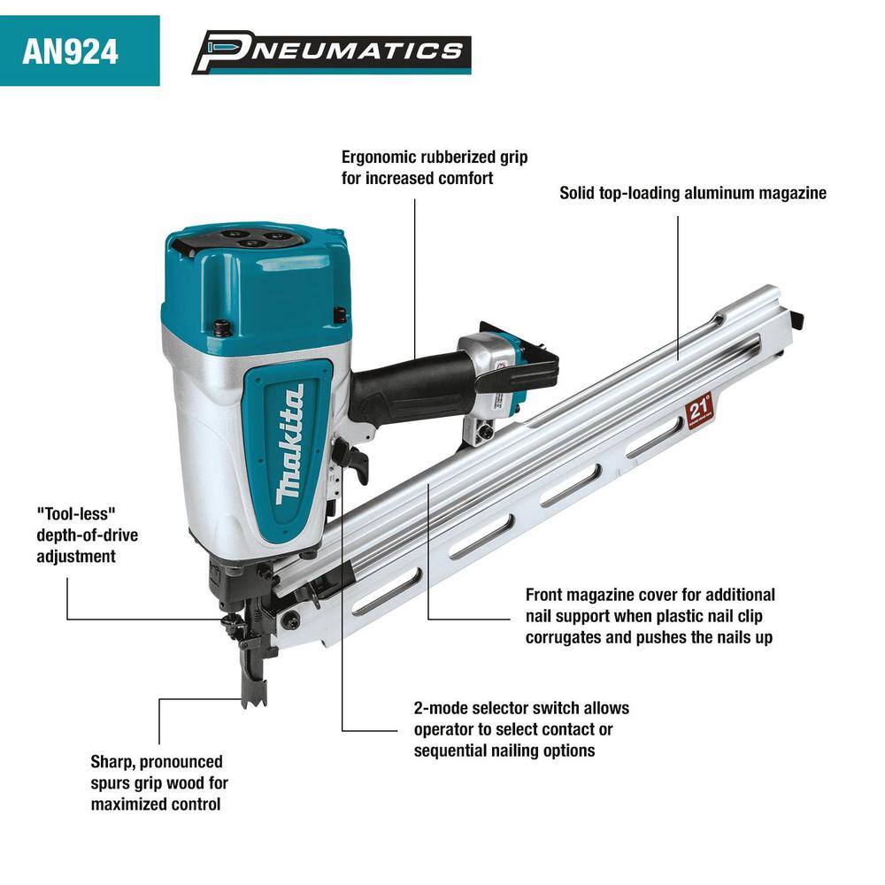 Makita Pneumatic 3-12 in. 21 Full Round Head Framing Nailer AN924