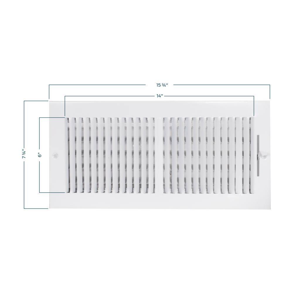 EZ-FLO 14 in. x 6 in. 2-Way Steel WallCeiling Register White 61613