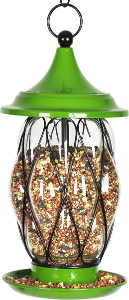 Exhart Celadon Metal Wire and Glass Bird Feeder， Green