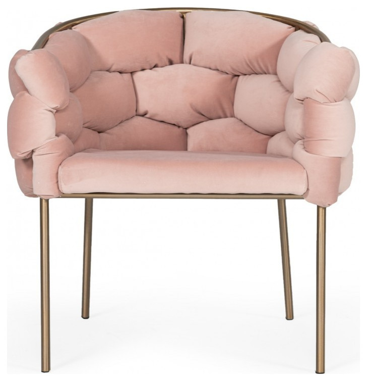 Pink Geo Velvet and Brushed Brass Velvet Dining Chair   Midcentury   Dining Chairs   by HomeRoots  Houzz