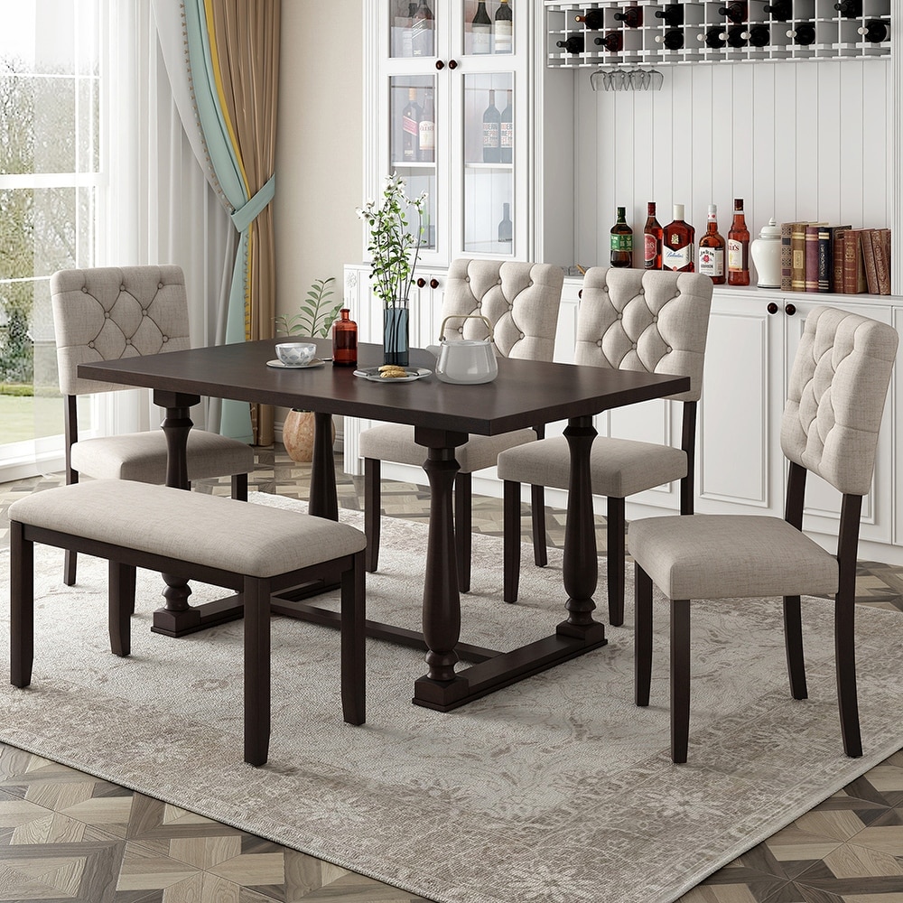 6 Piece Dining Table and Chair Set with Foam Covered Seat Backs