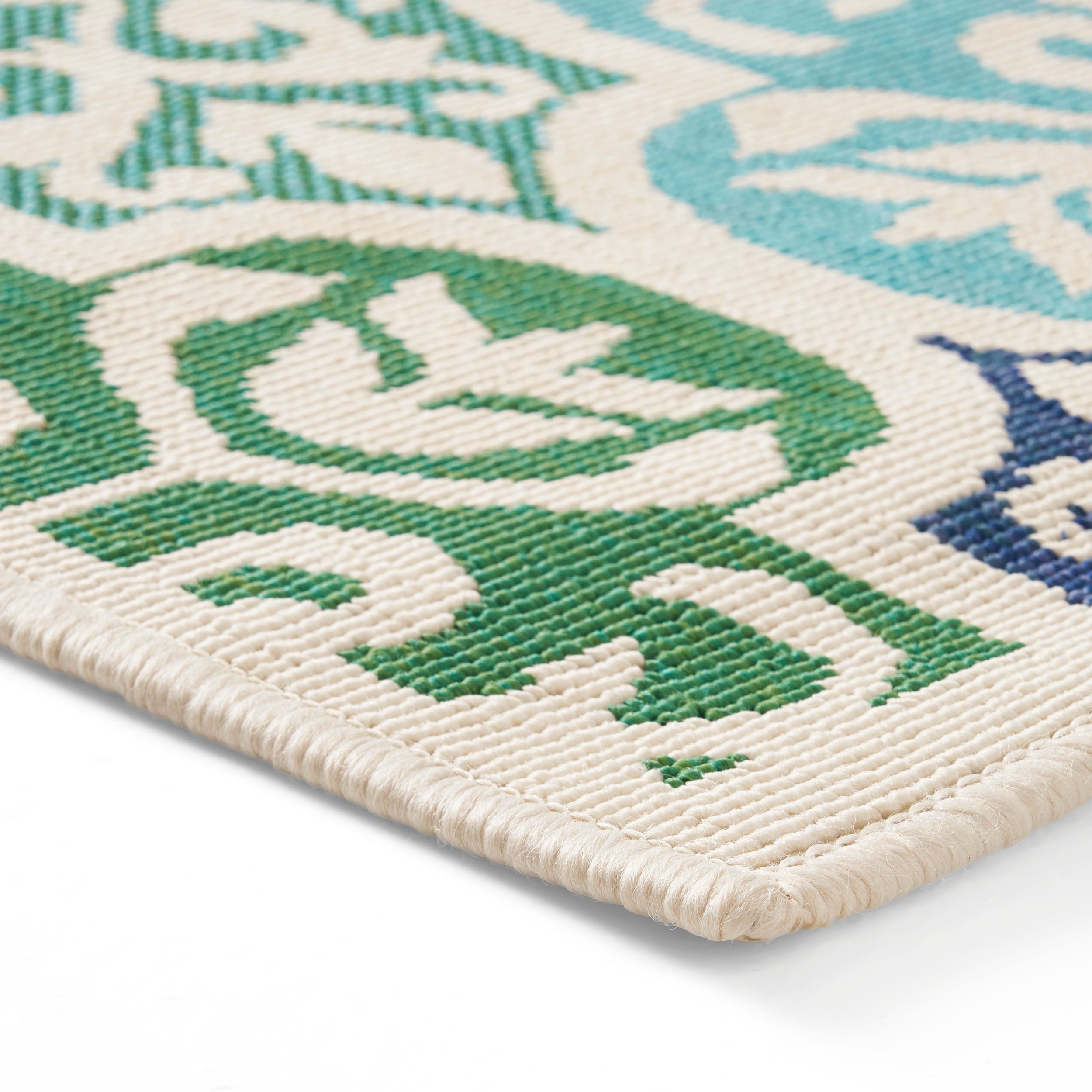 Ellie Outdoor Medallion Area Rug, Ivory and Multi