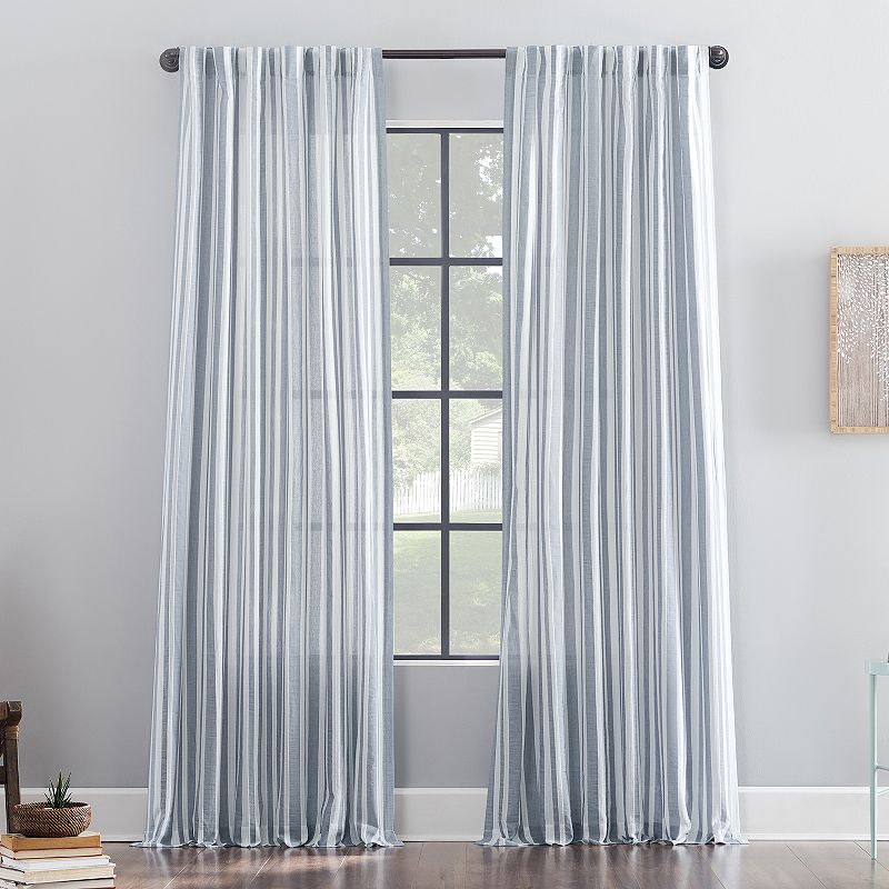 Archaeo Stonewashed Stripe 100% Cotton Semi-Sheer Back Tab Window Curtain