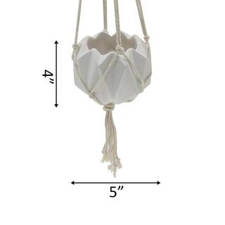 Flora Bunda 5 in. Matte White Ceramic Macrame Hanging Planter EM1882E-MTWH