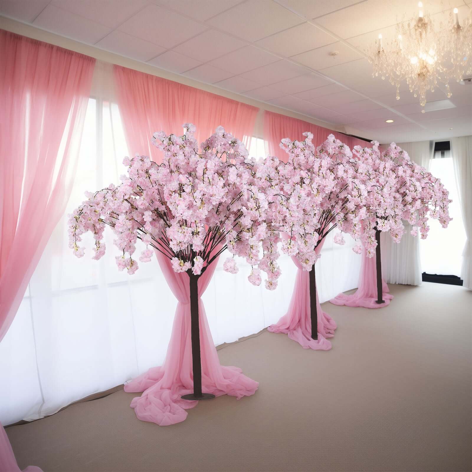 Blush Artificial Cherry Blossom Tree With Detachable Metal Base, Silk Sakura Flowers Wishing Tree Wedding Decor - 5ft