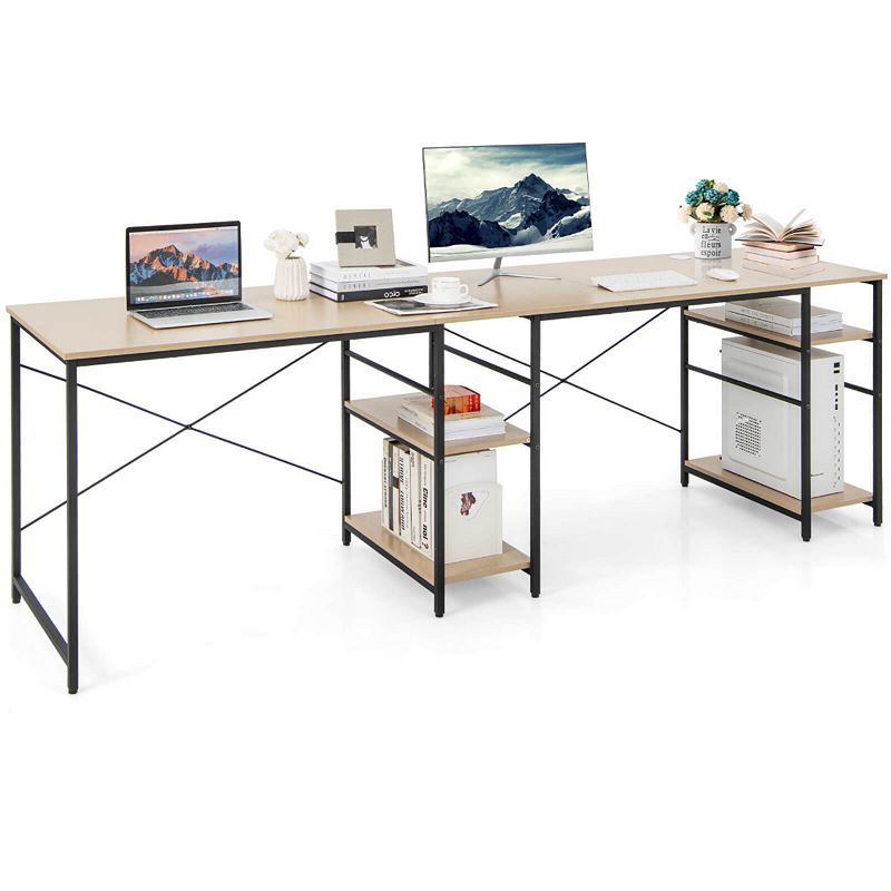 L Shaped Computer Desk with 4 Storage Shelves and Cable Holes