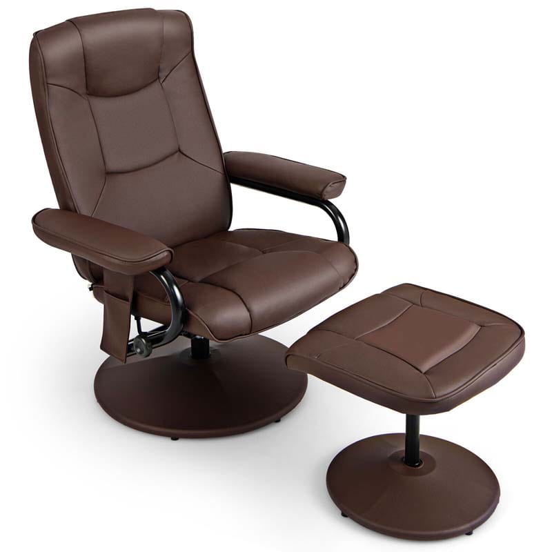 360° Swivel Massage Recliner Chair with Ottoman, Faux Leather Lounge Armchair for Living Room Bedroom Office