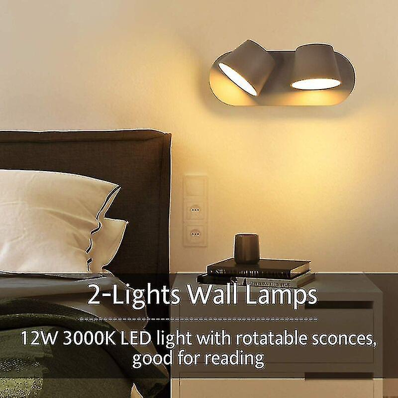 2023-modern  Led 14w Wall Sconce 2 Lights， Nordic Gray Adjustable Double Head Wall