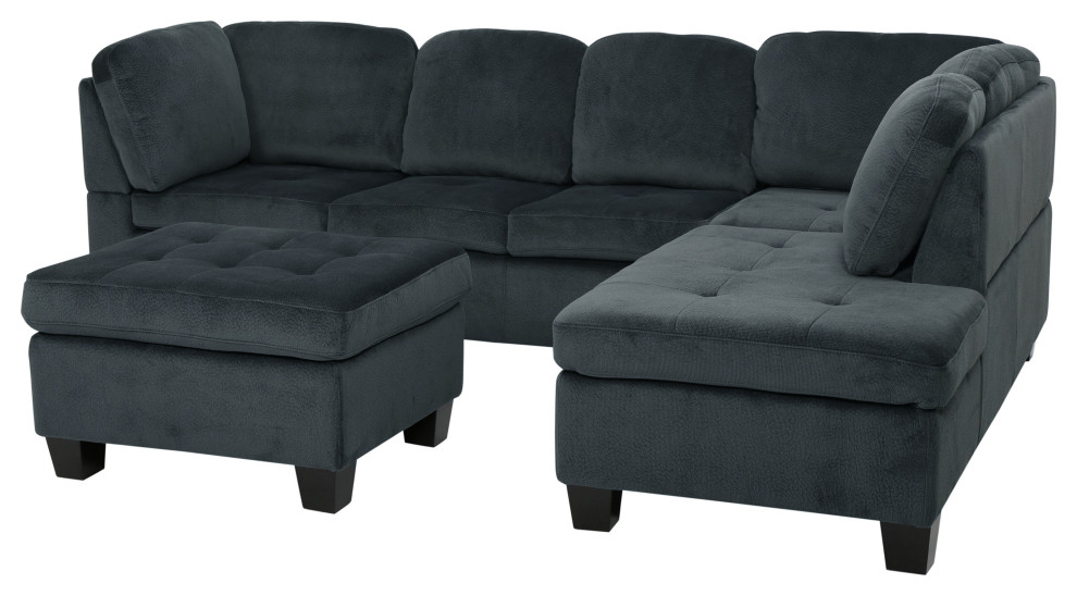 GDF Studio 3 Piece Gotham Charcoal Fabric Sectional Sofa Set   Transitional   Sectional Sofas   by GDFStudio  Houzz