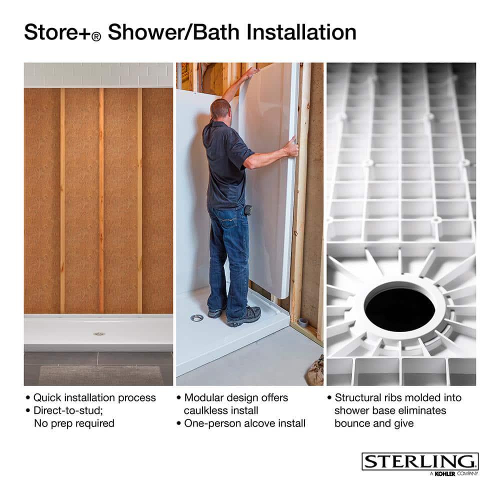 Sterling STORE 60 in x 34 in SingleThreshold Shower Base with Center Drain in White