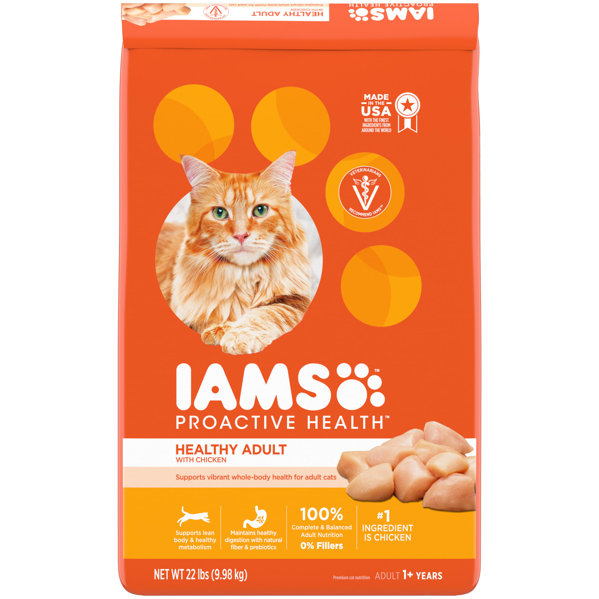 IAMS ProActive Health with Chicken Adult Dry Cat Food， 22 lbs.