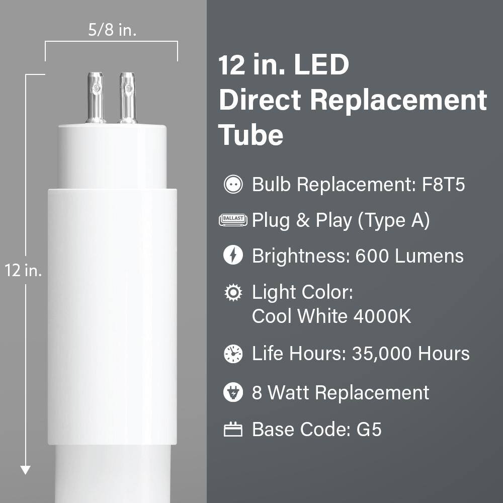 Feit Electric 6-Watt 12 in. T5 G5 Type A Plug and Play Linear LED Tube Light Bulb Cool White 4000K (24-Pack) T512840LED24