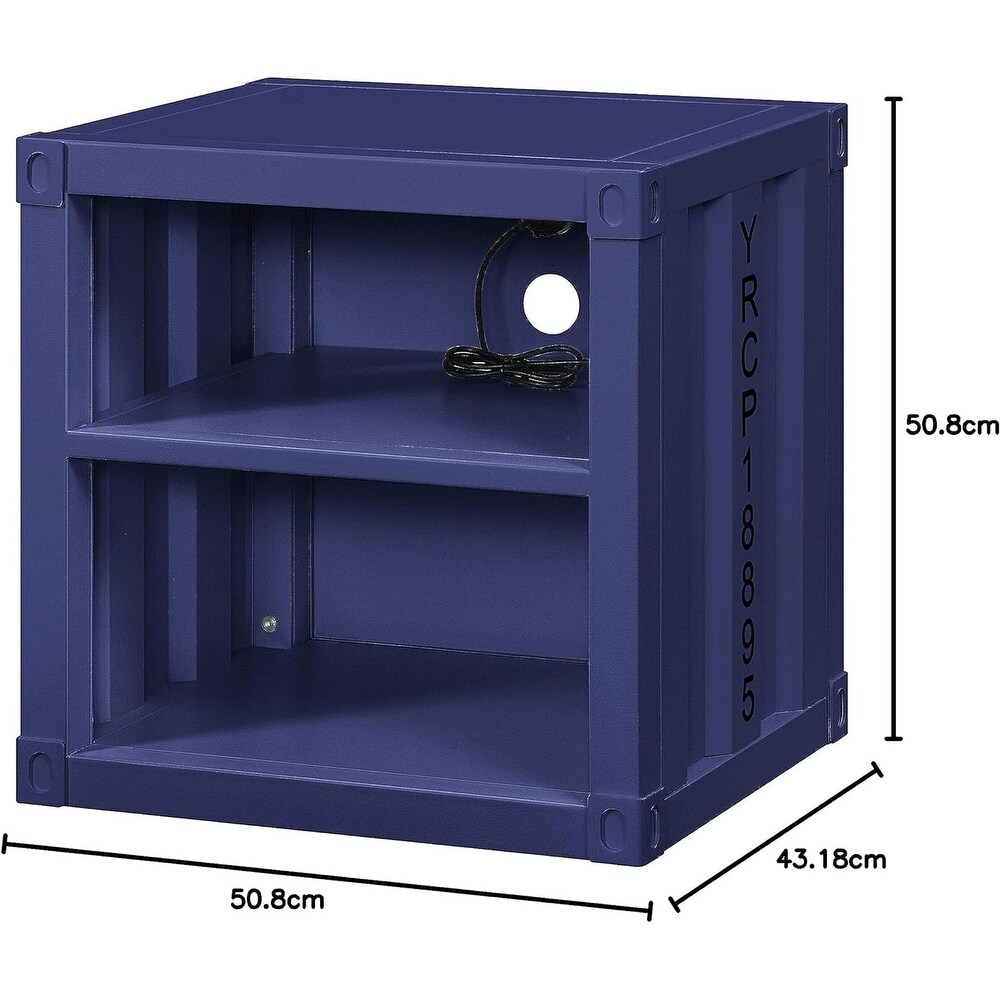 ACME Nightstand with 2 Open Compartments and USB Port  Industrial Metal Coffee Side Table