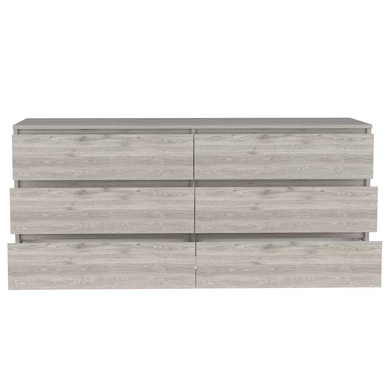 DEPOT E-SHOP Cocora 6 Drawer Double Dresser， Superior Top， Light Gray