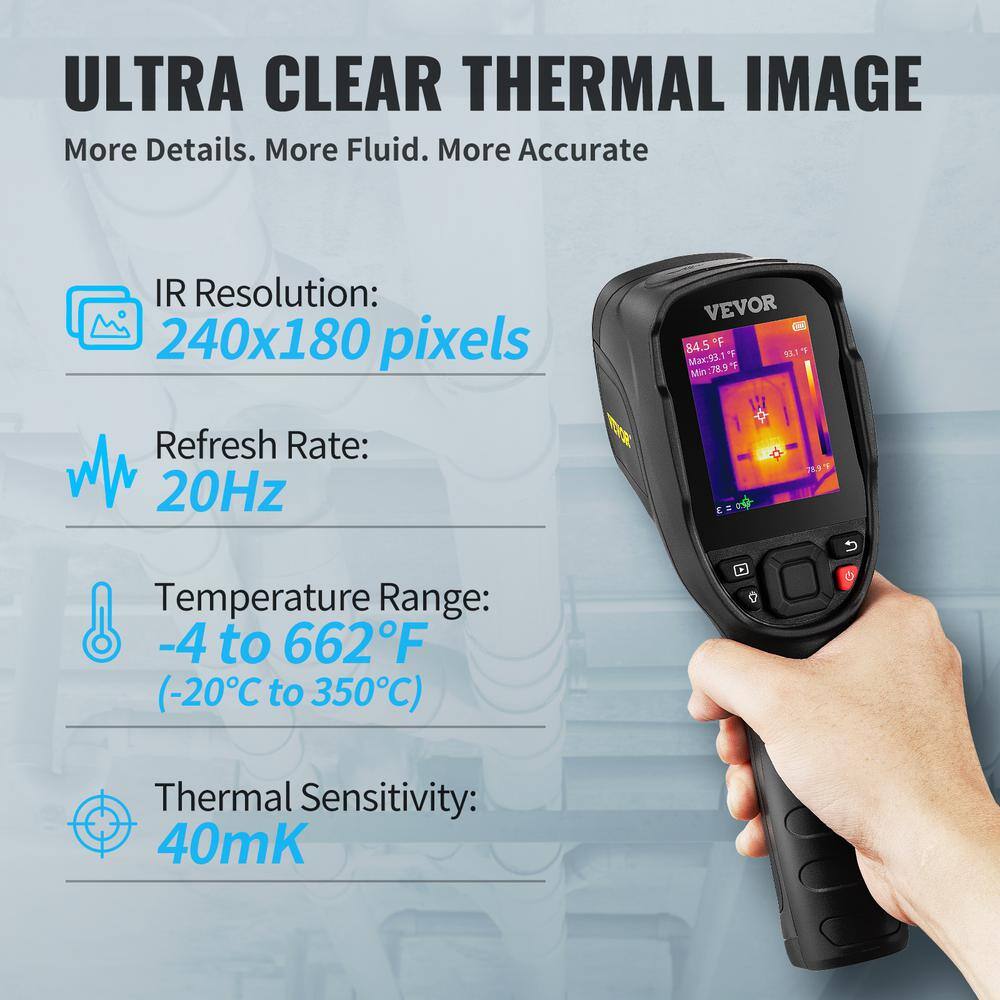 VEVOR Thermal Imaging Camera 240x180 IR Resolution 43200 Pixel Infrared Camera with 16G SD Card LED Light Minus 4F to 662F FYHWRXYWWWIFINPTKV0