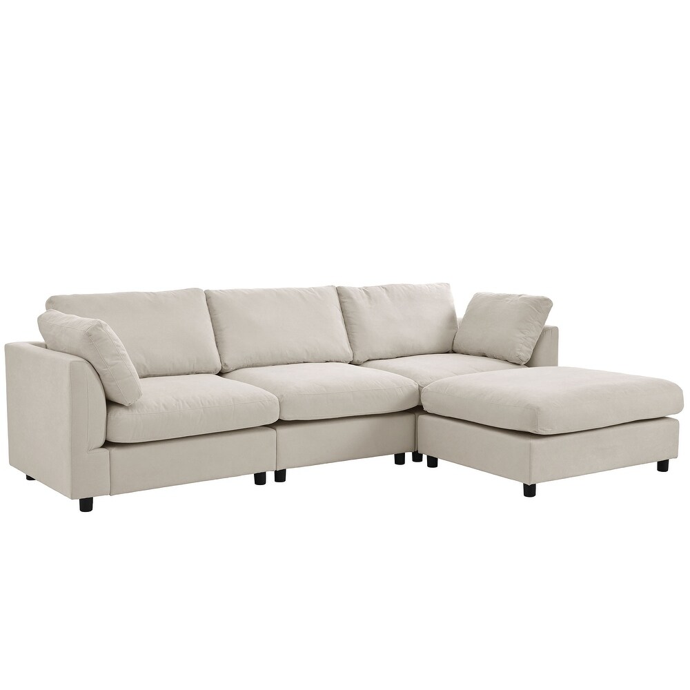 Beige Convertible Chaise Sofa L shape Sectional Sofa with Ottomans