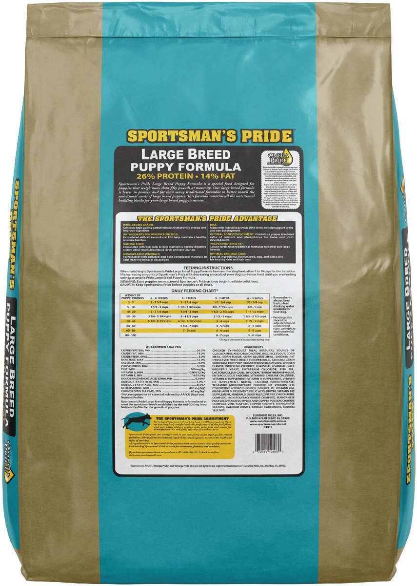 Sportsman's Pride 26/14 Large Breed Dry Puppy Food， 40-lb bag