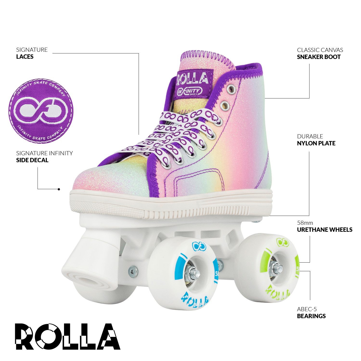 Crazy Skates Rolla Roller Skates for Boys and Girls - Sneaker-Style Kids Quad Skates - Available in 4 colors