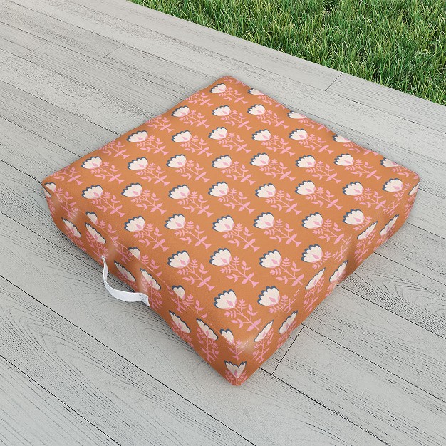 Schatzi Brown Norr Flower Orange Outdoor Floor Cushion Deny Designs