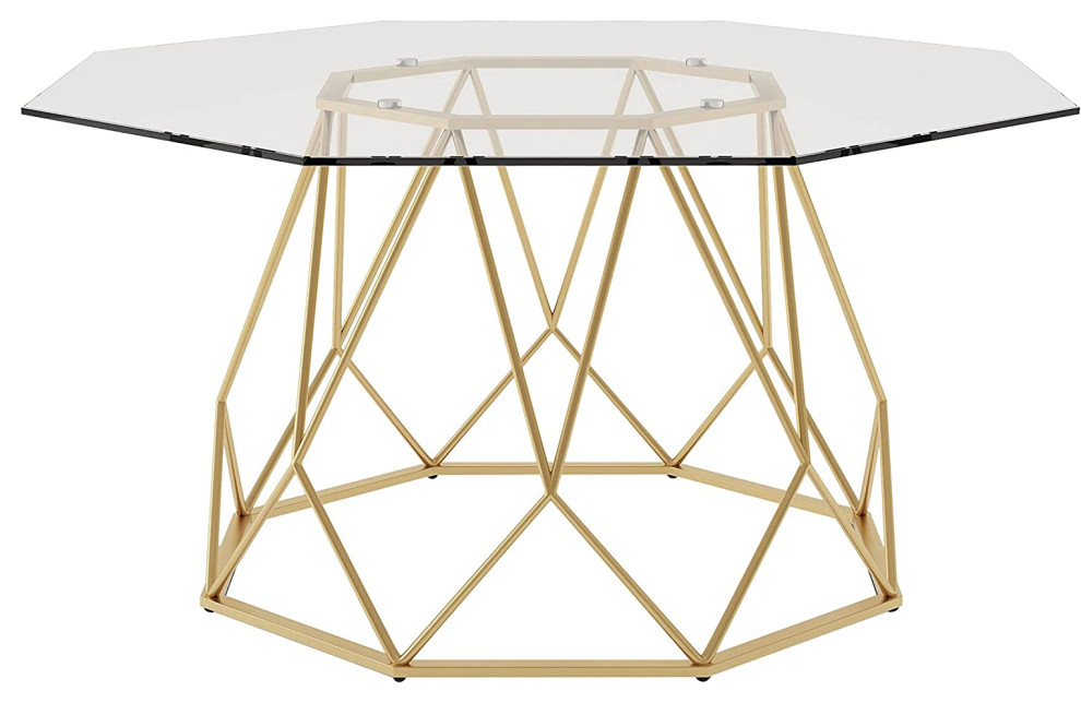 Contemporary Coffee Table  Golden Geometric Base With Tempered Glass Top   Midcentury   Coffee Tables   by Declusia  Houzz