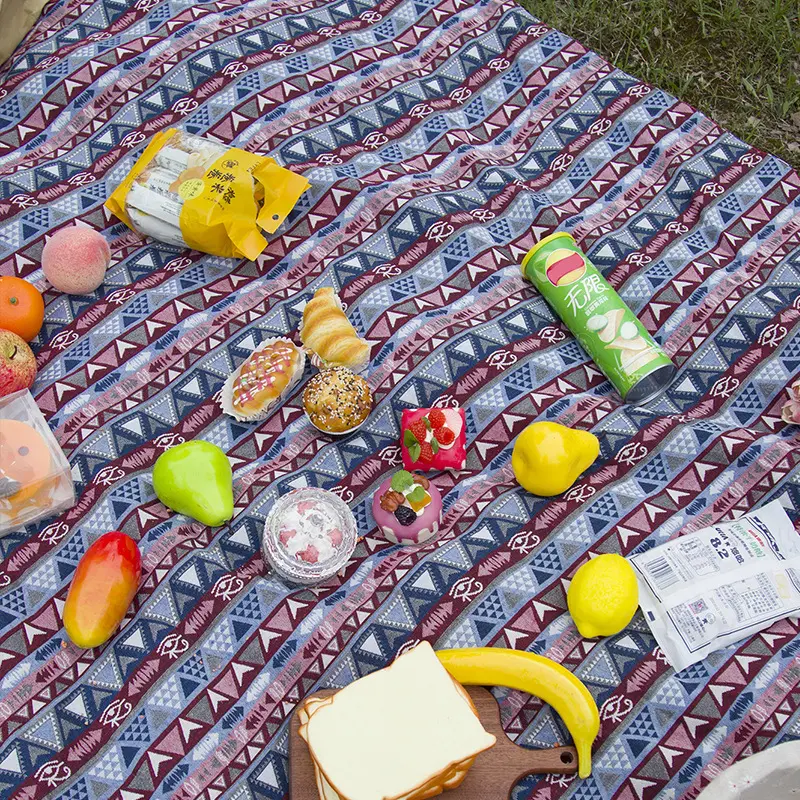 Vintage ethnic style terylene yarn dyed picnic mat outdoor camping moisture proof mat