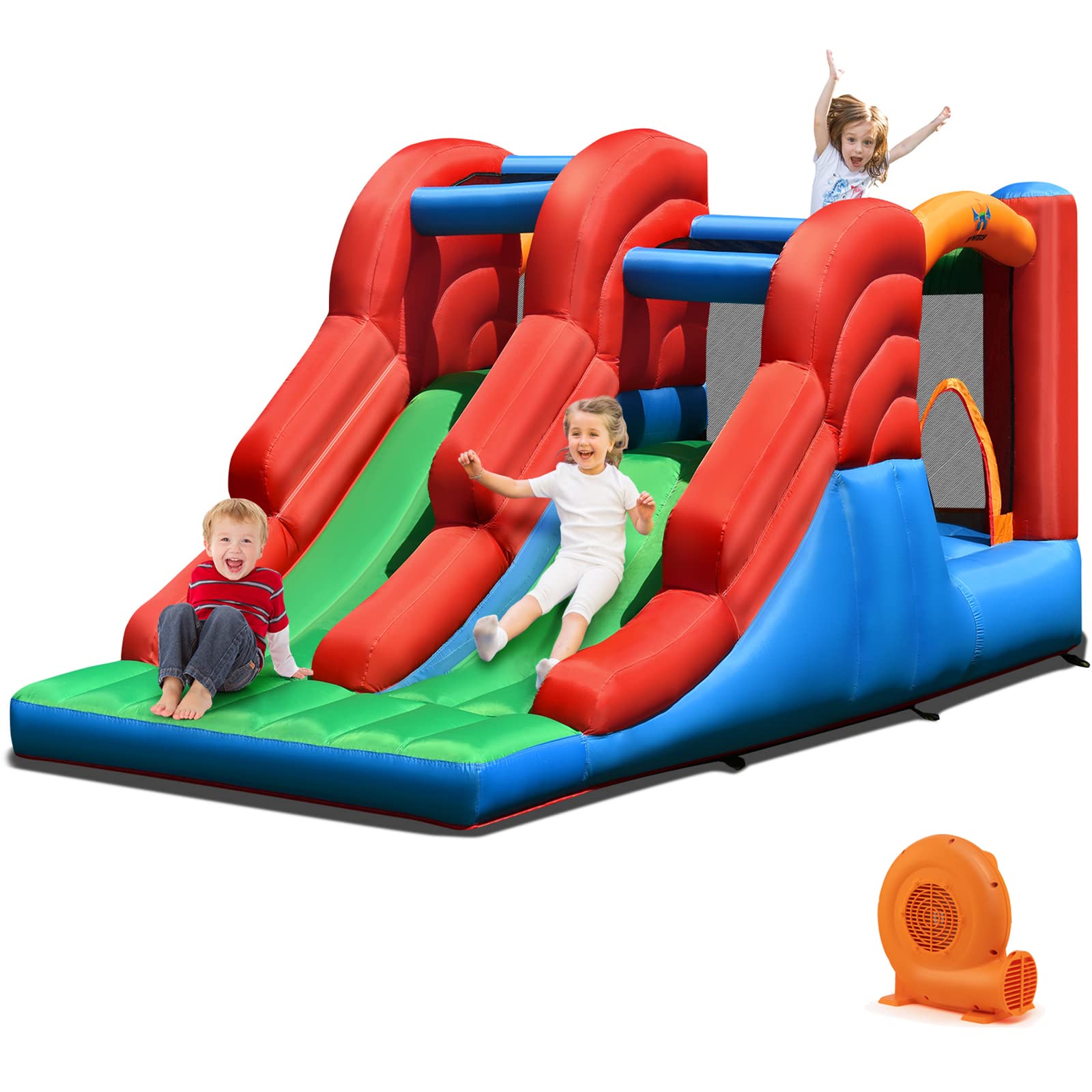 Costzon Inflatable Bounce House, Double Slide Bouncy House for Kids