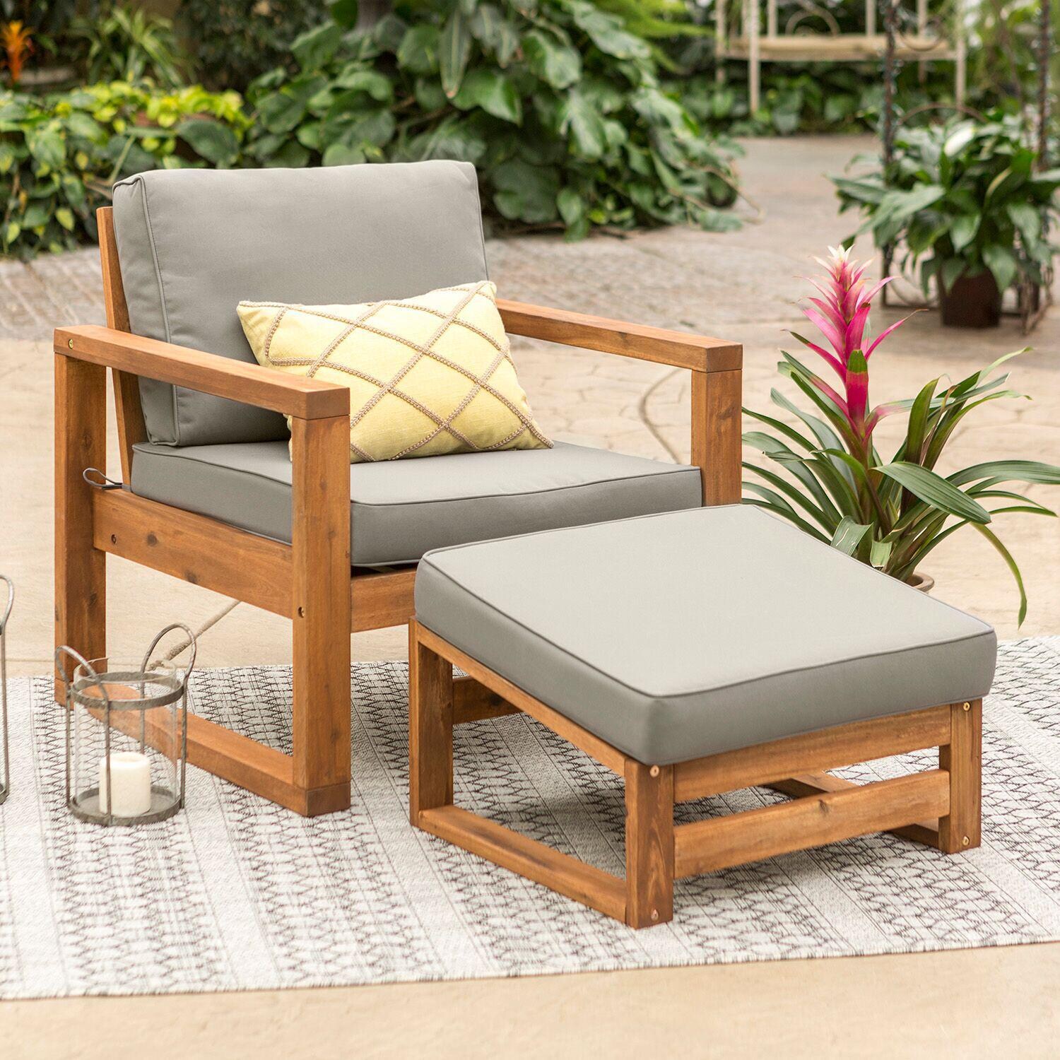 Ultimate Patio Window Bay 2 Piece Acacia Patio Seating Set W/ Gray Cushions