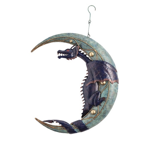 Evergreen Metal Dragon On Moon Hanging Sculpture