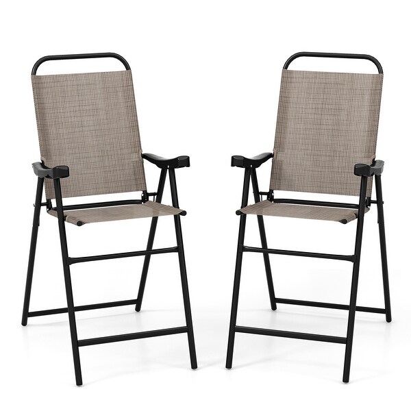 2 PCS Patio Bar Chair Folding Bar Height Metal Frame with Footrest