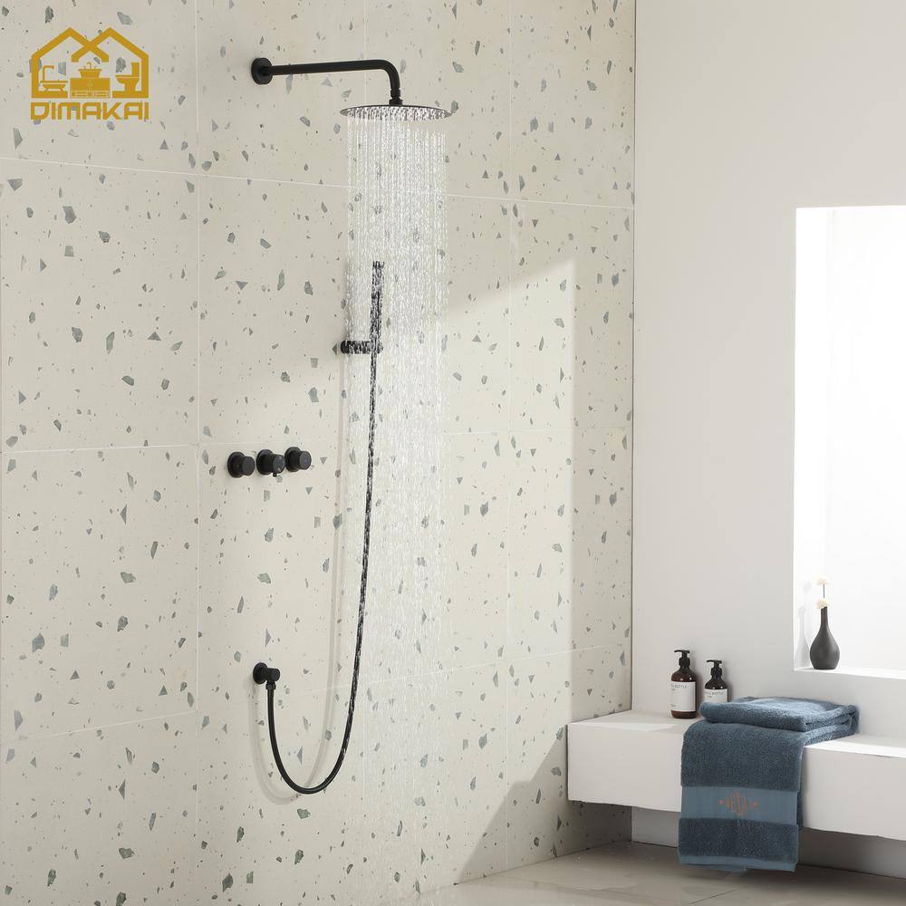 Hlihome 1-spray pattern 1.8 GPM 10 in. Wall Mount dual shower head and handheld shower head in matte black DK-1002MB