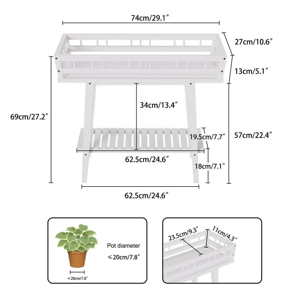 AESOME 2-Tier White Plant Stand 27.7 in. Tall Rectangular Modern Wooden Display Shelving Rack Holder for Sofa Side Home Decor HJ798