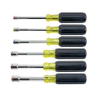 Klein Tools 6- Piece Heavy Duty Nut Driver Set with 4 in. Full Hollow Shaft - Cushion Grip Handles 635-6