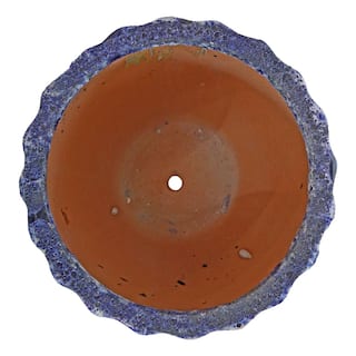 Sunnydaze 12 in. (30.48 cm) Fluted Lava Finish Ceramic Planter - Dark Blue Distressed Ceramic - (Set of 2) VBD-646