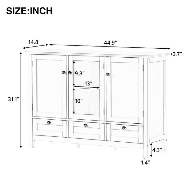 Wood Sideboard Accent Cabinet w/3 Drawers and Shelves