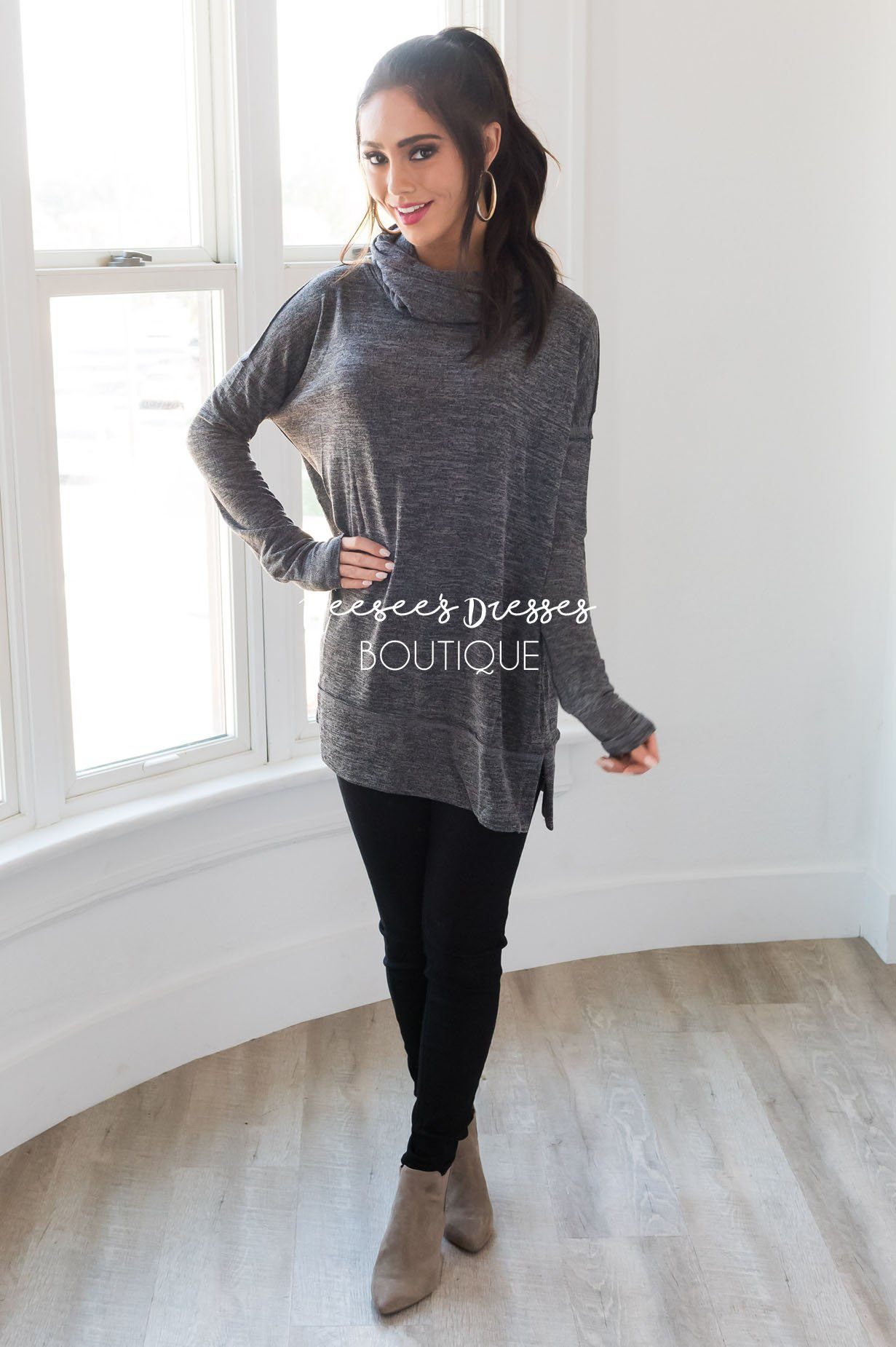 Sheer Modest Cowl Neck Tunic