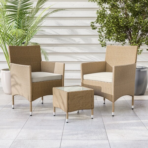 Zaara Compact Contemporary Wicker 3Piece Outdoor Wicker Conversation Set by MandL Co