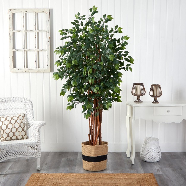 Nearly Natural 7-ft Sakaki Artificial Tree In Handmade Natural Cotton Planter