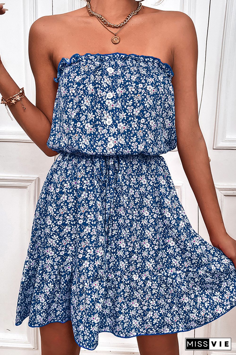 Floral Print Off Shoulder Dress Wholesale