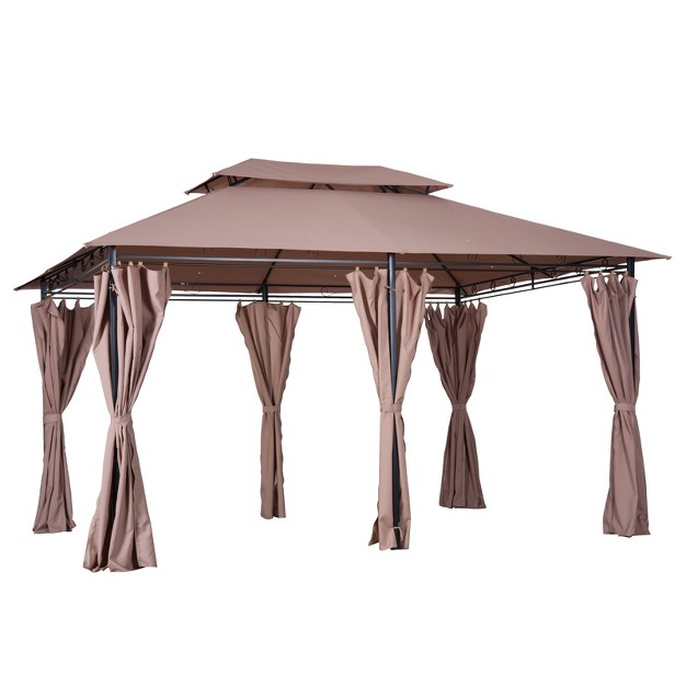 Outsunny 10 x27 X 13 x27 Outdoor Soft Top Gazebo With Curtains 2 tier Steel Frame Gazebo Patio