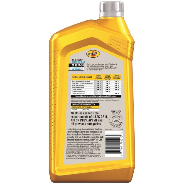 Pennzoil Platinum Full Synthetic 10w 30