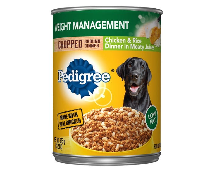 Pedigree® Chopped Ground Dinner Weight Management Chicken  Rice Adult Wet Dog Food， 13.2 oz. Can