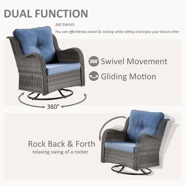 Upgraded Rattan Patio Furniture Conversation Seating 360° High Back Swivel Chairs+Storage Ottomans，Cushions Included🎁