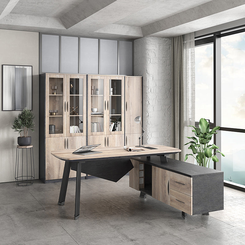 ARTO Executive Office Desk with Reversible Return 1.8M - 2.0M - Warm Oak & Black