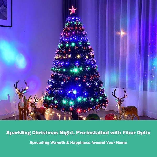 Costway 7' PreLit Fiber Optic Artificial Christmas Tree w/Multicolor