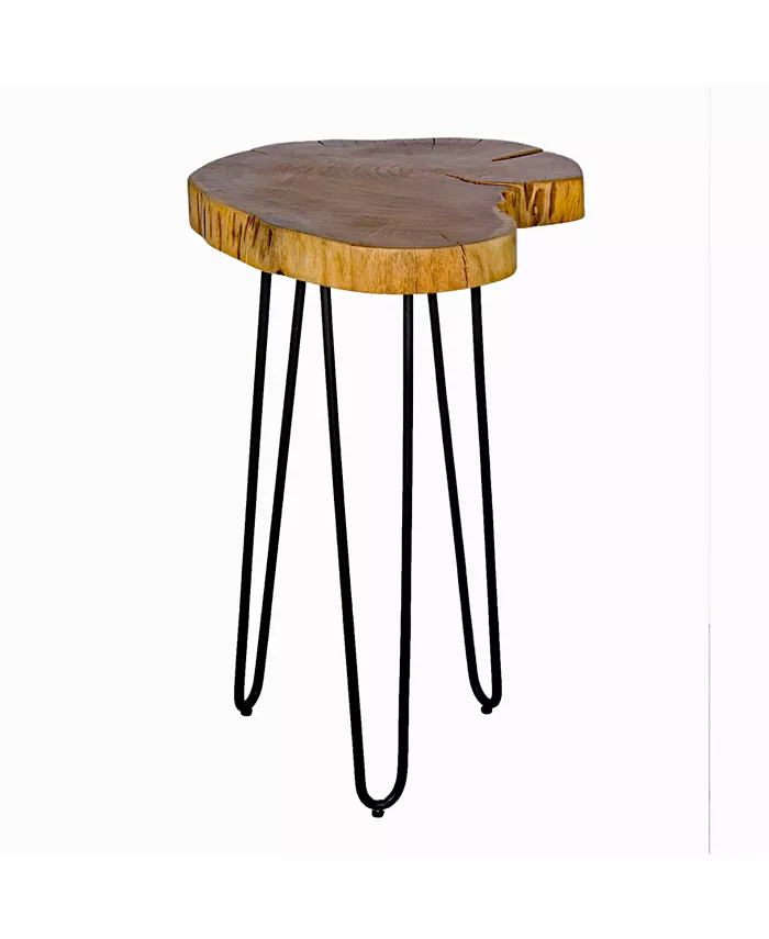 Alaterre Furniture Hairpin Natural Live Edge Wood with Metal 20 Round End Table