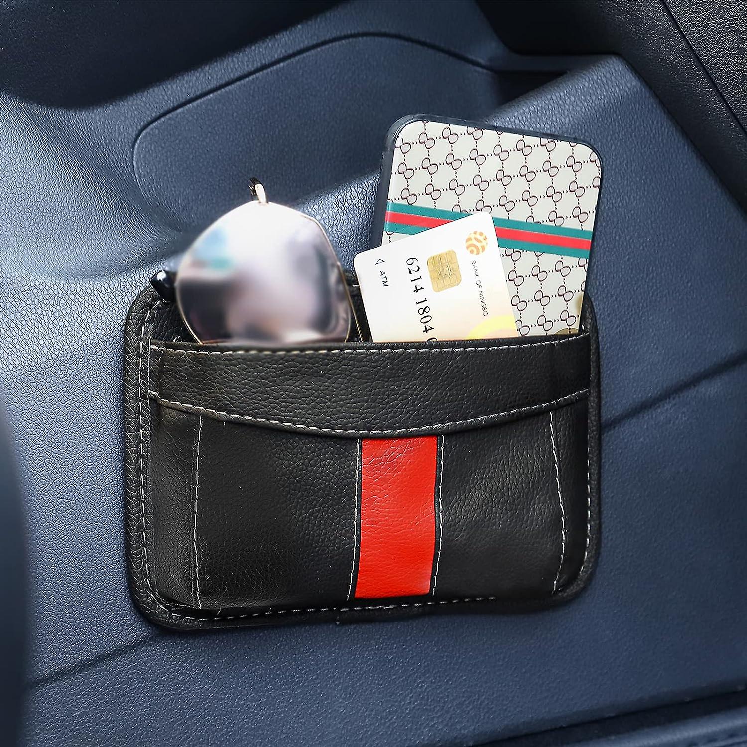 Car Side Pocket Organizer， Car Seat Pockets Pu Leather Tray Pouch， Car Seat Storage Gap Filler， Phone Key Sunglasses Holder For Car Door Window Consol