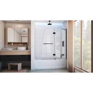 DreamLine Aqua 48 in. W x 58 in. H Frameless Hinged Tub Door in Satin Black SHDR-3148586-09